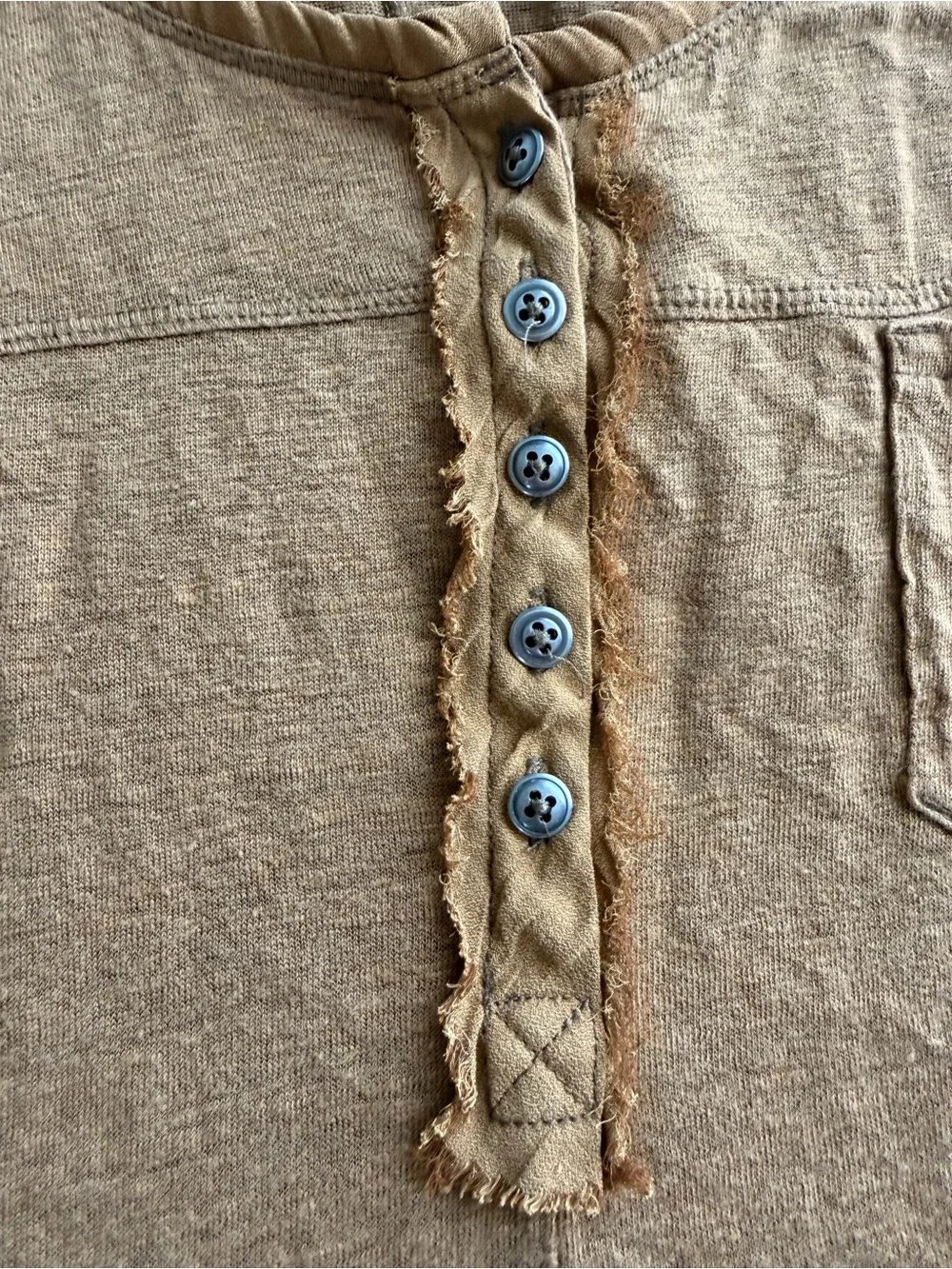 Free People Traveler Henley Tank Moss Linen Swing Loose Beachy Coastal Peasant M